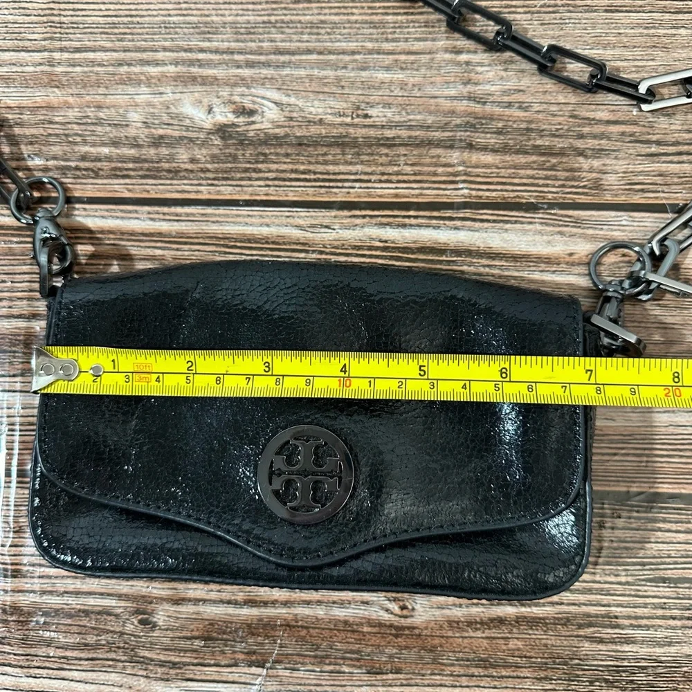 Tory Burch Small Black Leather Crossbody Bag Chain Strap Shimmery No Dust bag